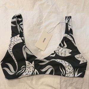 Mikoh Rue “Serpentine” Top Dark Green and White Fish Print Bikini size small